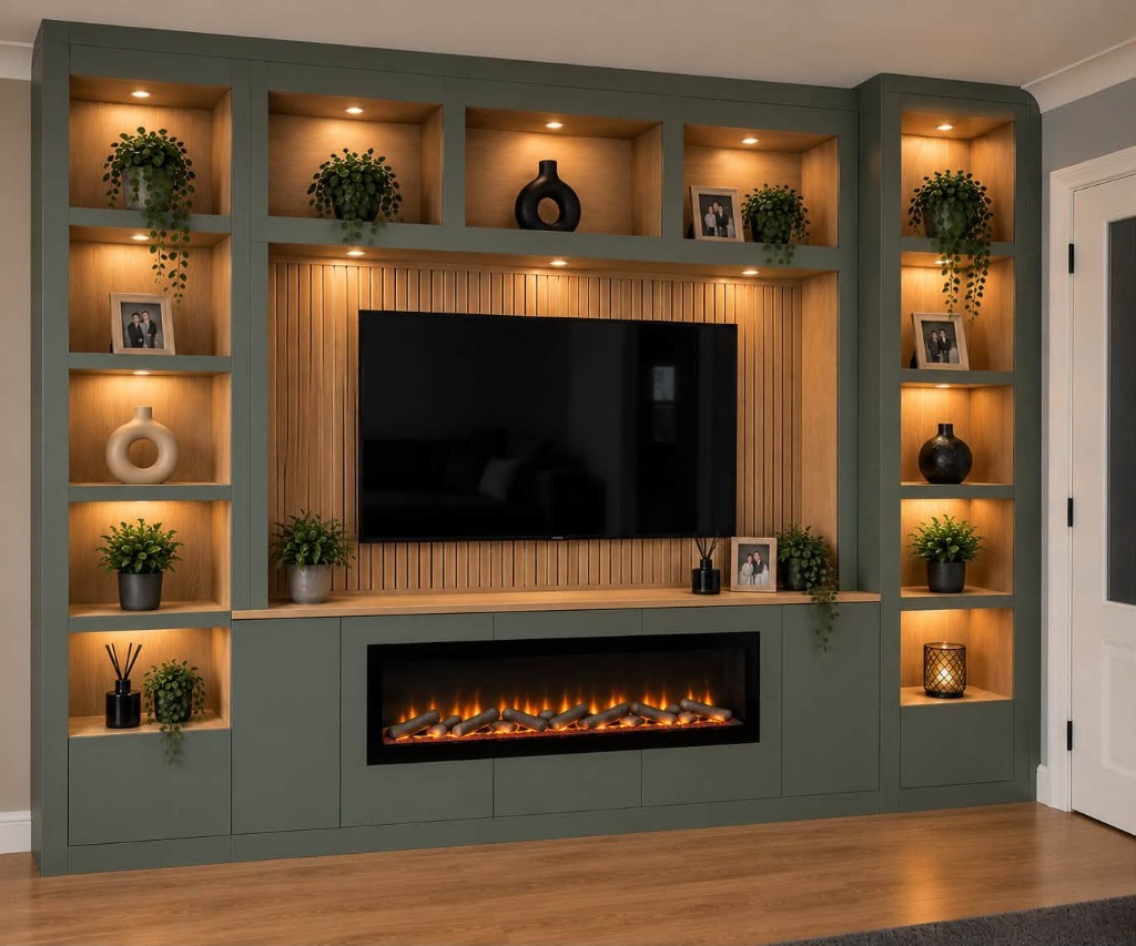 Sage Green Media Library Suite with Lighted Niches